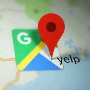Google Maps pin overshadowing Yelp logo