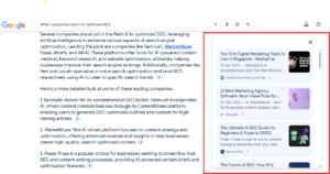 Screenshot of Google’s AI-powered answer panel, showing sources (e.g., Moz, HubSpot) for “AI-Driven SEO Audits.”