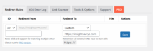Setting up 301 redirects using the Redirection plugin in WordPress.